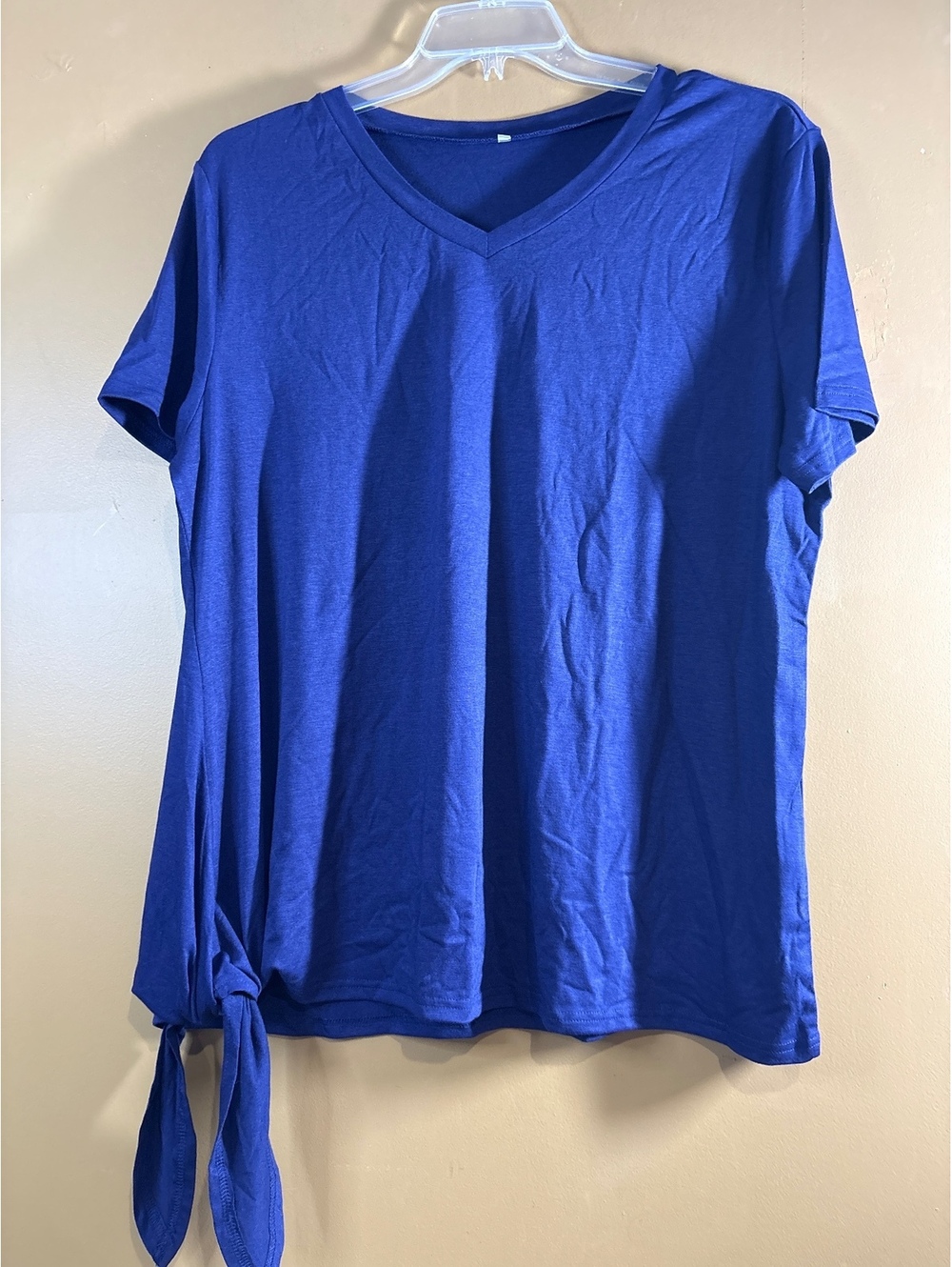 HC1249 Women's Blue V-Neck T-Shirt with Side Tie Detail, Size XXL